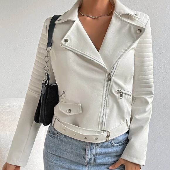 Luxe Vegan Leather Moto Biker Zipper Jacket - Picture 4 of 9